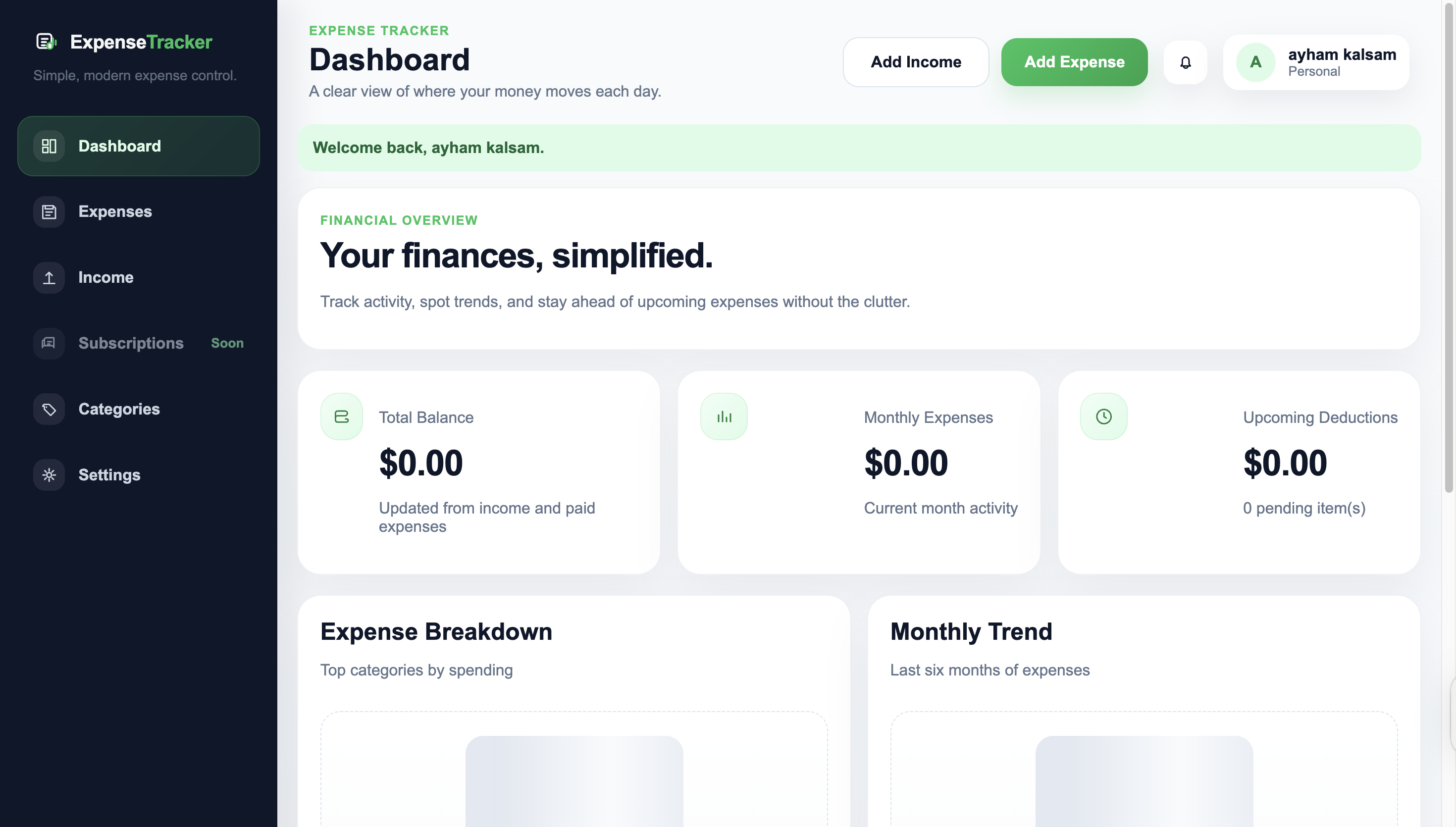 Expense Tracker — Web-Based Finance Application dashboard preview